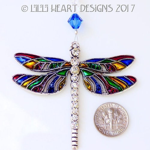 Iris Dragonfly Crystal Suncatcher Rearview Mirror Car Charm Etsy