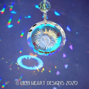 Swarovski Crystal Suncatcher Extremly RARE VINTAGE Brilliant Aurora Borealis Faceted SUNFACE and Vintage Beads Car Charm Lilli Heart Designs