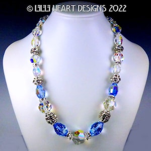 Vintage Swarovski Crystal Beaded Necklace Extremely RARE Lt. Sapphire and BIG BEADS Sparkly Elegant Dressy or Jeans Lilli Heart Designs