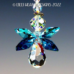 New! Swarovski Crystal Suncatcher Angel RARE Indicolite Teal and Antique Green Wings Vintage Head Suncatcher Car Charm Lilli Heart Designs