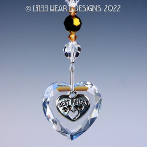 Over the Rainbow Bridge Loss of Pet Fur Baby Colors Swarovski Crystal Faceted Heart Paw Print Suncatcher Car Charm de Lilli Heart Designs