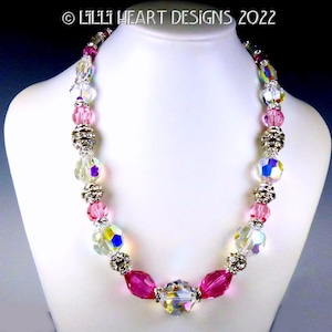 Vintage Swarovski Crystal Beaded Necklace Sparkly Rose and BIG BEADS Extremely RARE All Elegant Dressy or Jeans Lilli Heart Designs