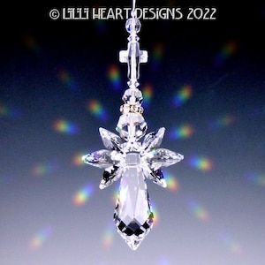 Swarovski Crystal *Shorty Angel with Cross* Clear Suncatcher Rainbow Maker Guardian Angel CAR CHARM Home or Auto Lilli Heart Designs