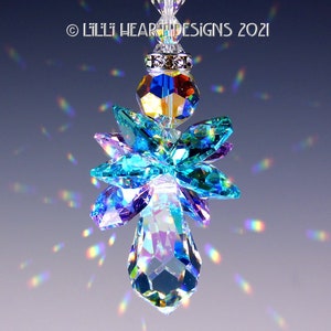 Swarovski Crystal Suncatcher Angel Quadruple RARE AB Violet and Aqua Wings Vintage Body Suncatcher Home Decor Car Charm Lilli Heart Designs