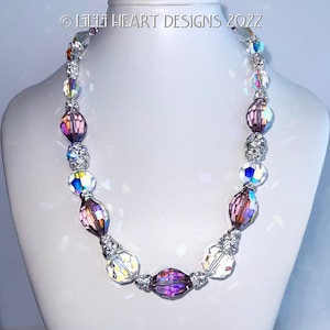 Swarovski Crystal Vintage Beaded Necklace Extremely RARE Light Amethyst Aurora Borealis Elegant Dressy or Jeans Lilli Heart Designs