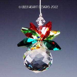 Kryształowy łapacz słońca Swarovski 20 mm, mała, rzadka ozdoba choinkowa w kolorze czerwonym i zielonym, dekoracja do samochodu, wystrój domu Lilli Heart Designs
