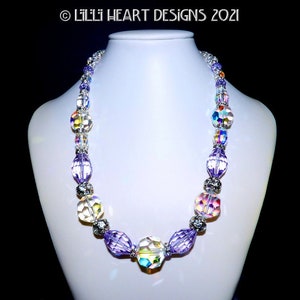 Vintage Swarovski Crystal Beaded Necklace Alexandrite and BIG BEADS Extremely RARE Sparkly Elegant Dressy or Jeans Lilli Heart Designs