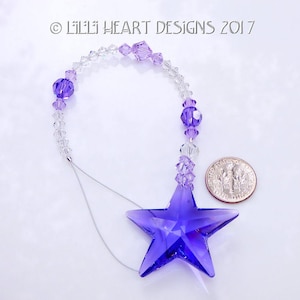 Swarovski Crystal Suncatcher Blue Violet PURPLE RARE VINTAGE Logo Etched Strass 40mm Star with Strand Car Charm by Lilli Heart Designs