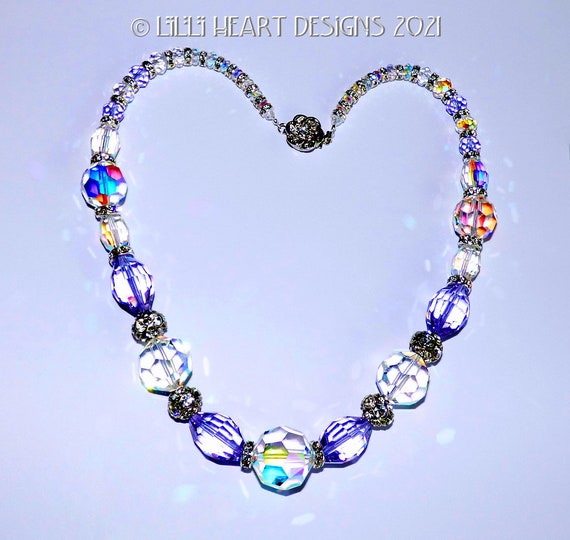 Kette Halskette Lange Kette mit grosser und kleiner Kunst Perle und Strasstein 
