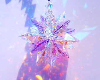 Swarovski Crystal Suncatcher Rare Violet Aurora Borealis SUPER STAR Large Starburst Ornament Suncatcher Car Charm by Lilli Heart Designs