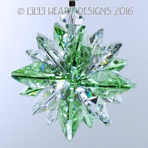 Swarovski Crystal Suncatcher Clear and Peridot Green MINI SUPER STAR Octagon Home Decor or Car Charm Star Sunburst by Lilli Heart Designs