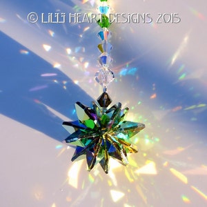 Swarovski Crystal Suncatcher ULTRA RARE Vintage Double Peacock 14mm Octagons Star Starburst Suncatcher Lilli Heart Designs