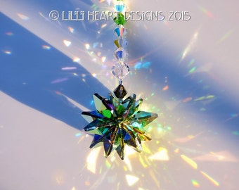 Swarovski Crystal Suncatcher ULTRA RARE Vintage Double Peacock 14mm Octagons Star Starburst Suncatcher Lilli Heart Designs