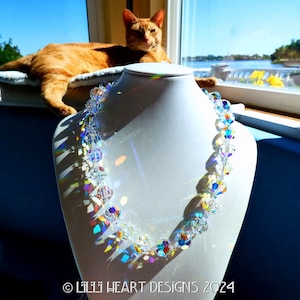 GLAM Swarovski Crystal Large Vintage Aurora Borealis HUGE Bead Statement Necklace RARE Sparkly Elegant Dressy or Jeans Lilli Heart Designs