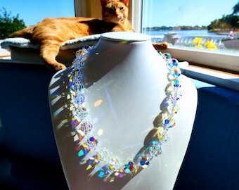 Glam Swarovski Crystal LARGE Vintage Aurora Borealis HUGE Bead Statement Necklace RARE Sparkly Elegant Dressy or Jeans Lilli Heart Designs