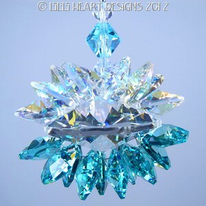 Swarovski Crystal Suncatcher HUGE Aqua with Aurora Borealis Octagons LOTUS BLOSSOM Window Rainbow Maker Lilli Heart Designs