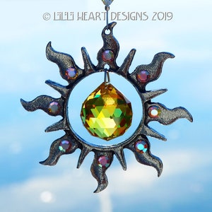 Bola de 20 mm con topacio claro recubierto de cristal Swarovski AURORA BOREALIS con diamantes de imitación AB de color peltre, atrapasol o dije para coche, Lilli Heart Designs