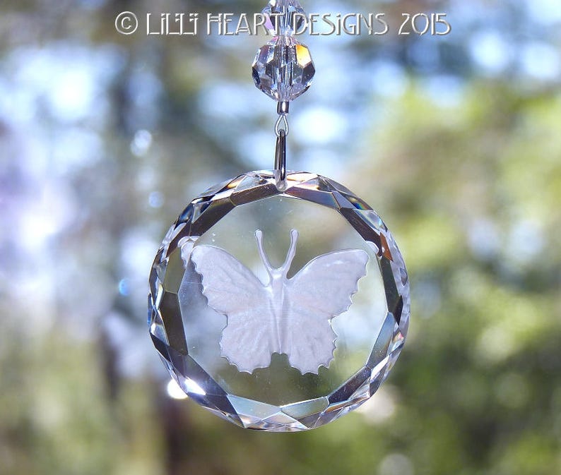 Crystal Butterfly Disk Clear Etched Faceted with Swarovski Etsy