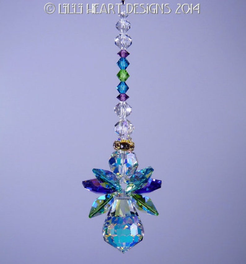 Swarovski Crystal Suncatcher Original PEACOCK COLORS ANGEL Made with Rare Vintage Aurora Borealis Body and Wings Lilli Heart Designs image 8