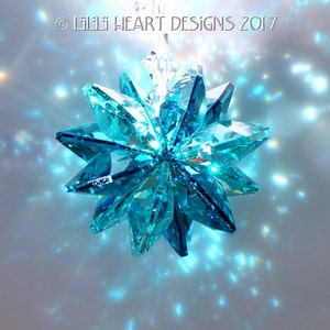 Swarovski Kristall Suncatcher Sehr seltene Indicolite Oktagone gemischt mit Aqua Car Charm Fensterschmuck Rainbow Maker Lilli Heart Designs