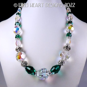 Vintage Swarovski Crystal Beaded Necklace Extremely RARE BIG BEADS Emerald  Sparkly Elegant Ying Yang Dressy or Jeans Lilli Heart Designs