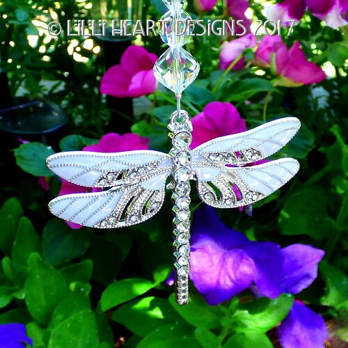 Dragonfly Tripple Winged Silver Rear View Mirror Charm AB Etsy