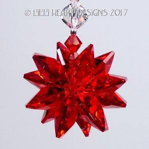 Swarovski Crystal Suncatcher *EXTREMELY RARE Light SIAM Red Octagons* Star Ornament with Clear Beads Car Charm  Lilli Heart Designs