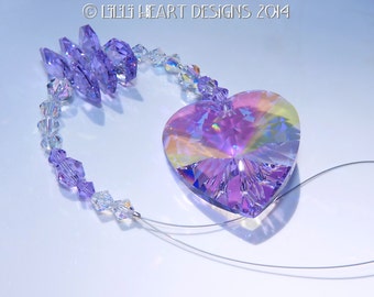 Swarovski Crystal Suncatcher 40mm Retired RARE Violet Aurora Borealis Coated BIG Heart with Stack of Violet Octagons by Lilli Heart Designs