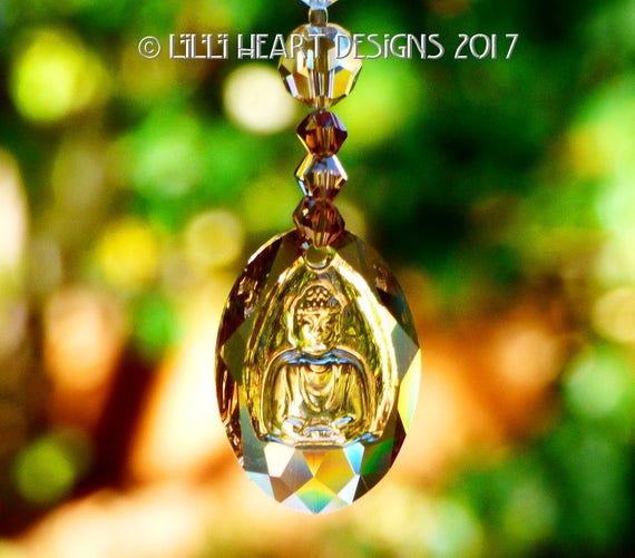 Swarovski Crystal BUDDHA GOLDEN Suncatcher or Car Charm -