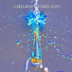 Swarovski Crystal Suncatcher Rare 63mm SILVER SHADE FLOW with Aurora Borealis and Indicolite Star Top Car Charm Pendulum Lilli Heart Designs