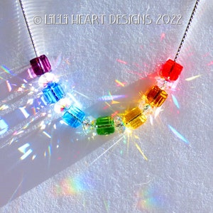 Swarovski Crystal Necklace Healing Chakra Cube Beads Mixed with Aurora Borealis Rondelles for Dressy or Jeans Lilli Heart Designs