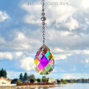 New! Swarovski Crystal Aurora Borealis RARE Suncatcher STRASS Logo Etched 63mm 2.5" Swedish Cut Teardrop Great Rainbows Lilli Heart Designs