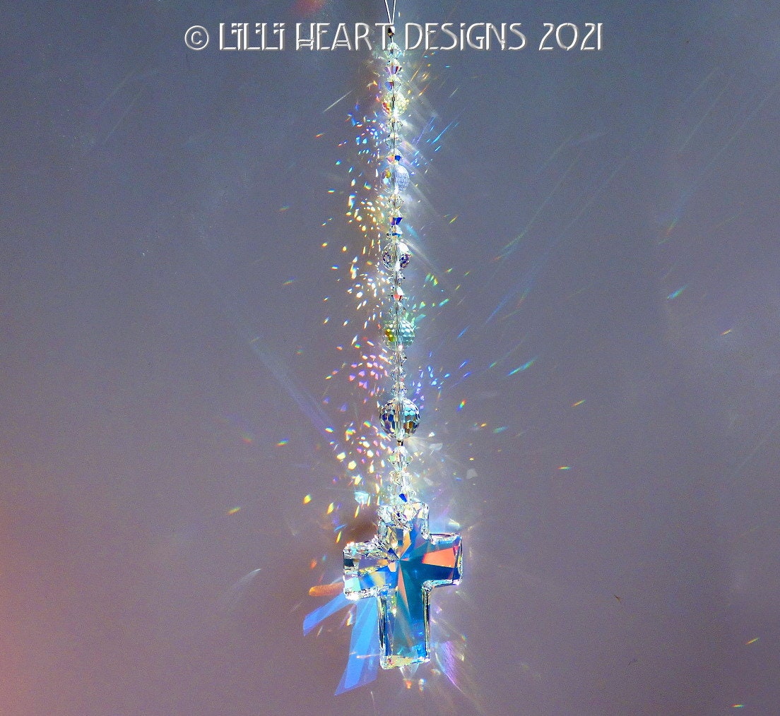 Swarovski Crystal Cross 40mm Large Aurora Borealis