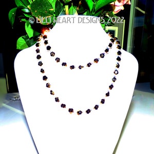 Swarovski Crystal Opera Length Necklace DORADO VINTAGE BEADS with Aurora Borealis Beads Sparkly Elegant Dressy or Jeans Lilli Heart Designs
