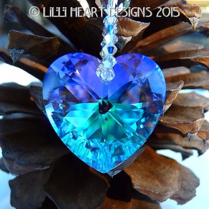 Swarovski Crystal Suncatcher 28mm Aurora Borealis Heart Suncatcher Rainbow Maker with Strand Car Charm Home Ornament by Lilli Heart Designs