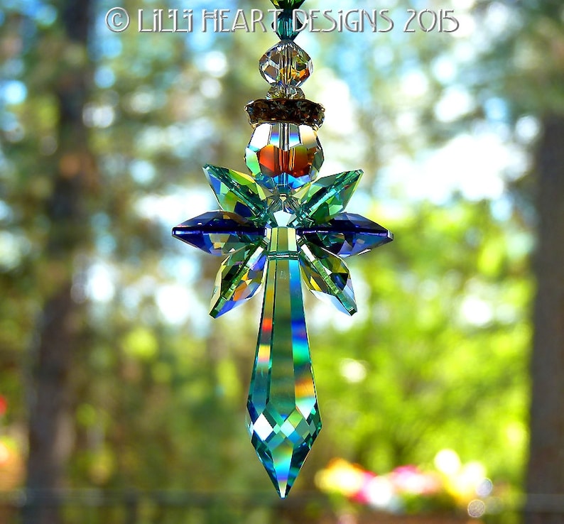 Swarovski Crystal Suncatcher Angel Aqua Antique Green Icicle Etsy