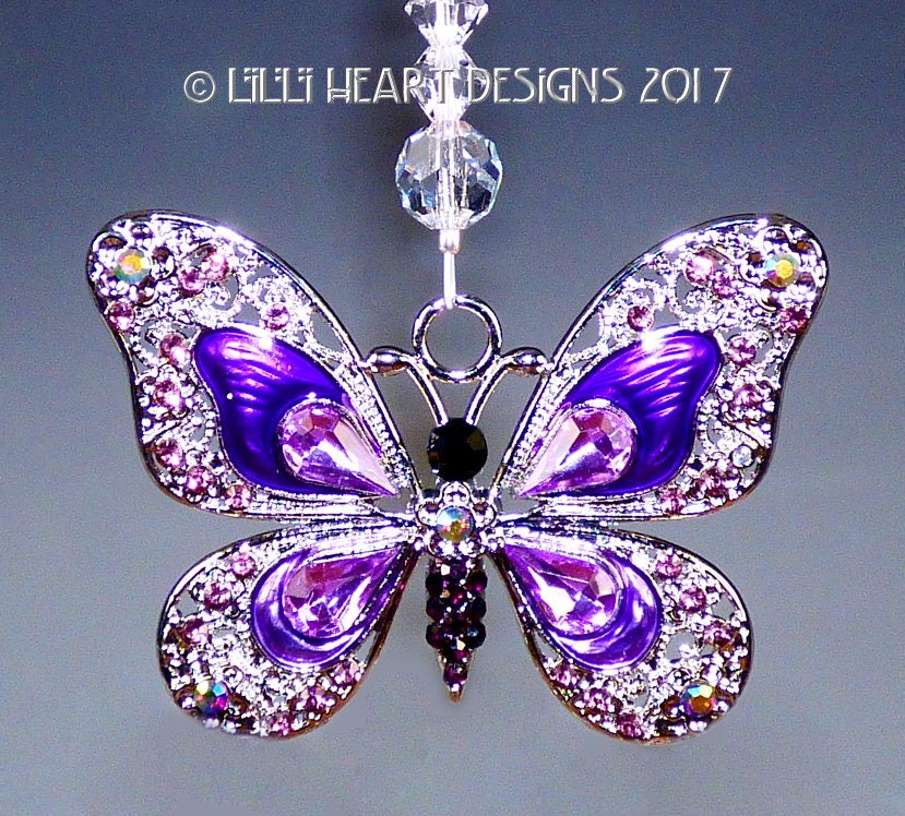 Swarovski and Enamel PURPLE RHINESTONE BUTTERFLY With  display picture 2