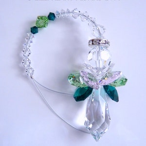 Swarovski Crystal Suncatcher *ARCHANGEL RAPHAEL* Peridot and Emerald Greens with Pink Wings Car Charm Window OrnamentLilli Heart Designs