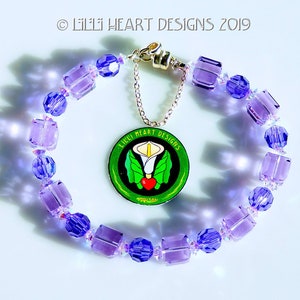 Swarovski Crystal Bracelet LARGE Aurora Borealis Violet Cube Beads and RARE VINTAGE Purple Rounds for Dressy or Jeans Lilli Heart Designs