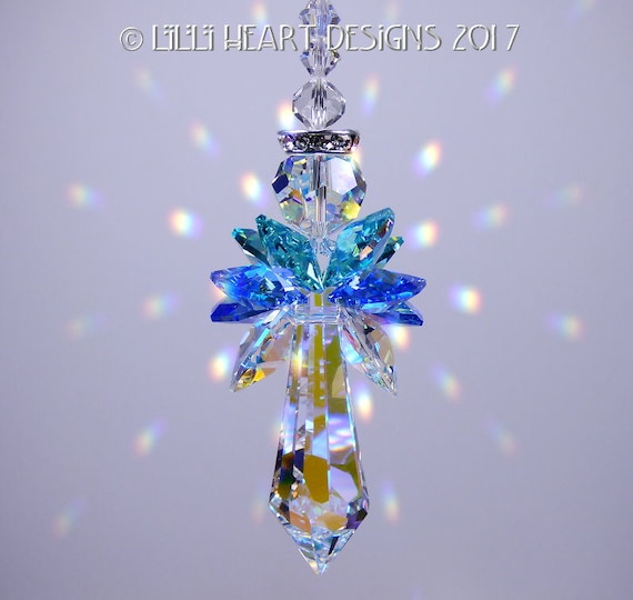 スワロフスキークリスタルサンキャッチャー 2つのブルー オーロラ 守護