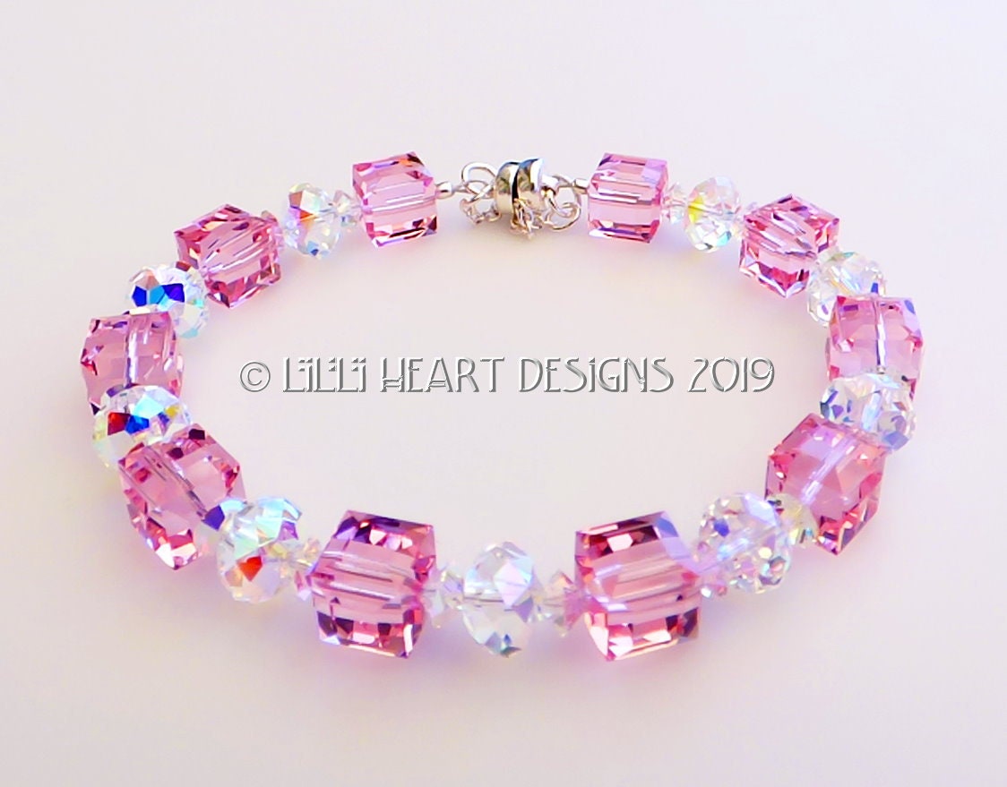 Swarovski Crystal Light Rose Cube Beads LARGE Bracelet