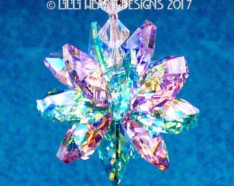 Swarovski Crystal Suncatcher Rare 16 Octagon Aurora Borealis Coated Violet and Aqua Super Star Car Charm Ornament by Lilli Heart Designs