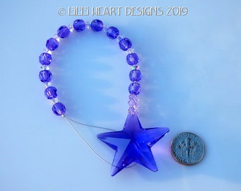 Swarovski Crystal Suncatcher Blue Violet PURPLE RARE VINTAGE Logo Etched Strass 8815 40mm Star with Strand Car Charm by Lilli Heart Designs