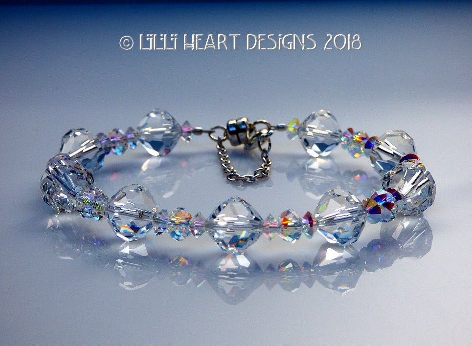 California Mermaid — Retro Vintage-Inspired Swarovski 10mm Faceted Round Crystal  Bead Bracelet