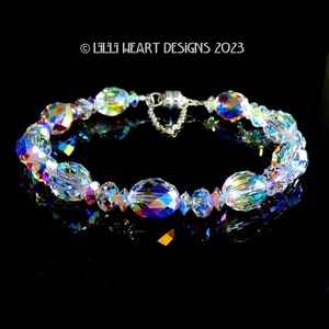 NEW Swarovski Crystal Bracelet Aurora Borealis NEW STYLE Oval Faceted Beads Briolettes Dressy or Jeans Bridal Jewelry Lilli Heart Designs
