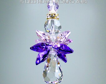 Atrapasueños de cristal Swarovski con mariposas rosas y alas de ángel rosas y moradas. Amuleto de cristal para coche con diseños de Lilli Heart.