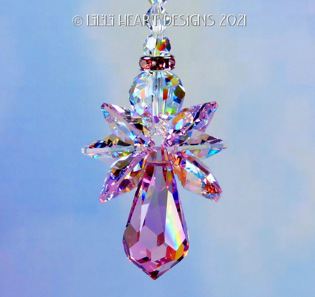 New! RARE Swarovski Crystal Suncatcher Vintage Light Rose Aurora Borealis Body Rosline AB Wings Angel Car Charm Rainbows Lilli Heart Designs