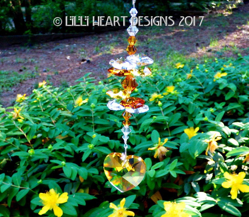 スワロフスキークリスタルサンキャッチャーライトトパーズ28mmハートと