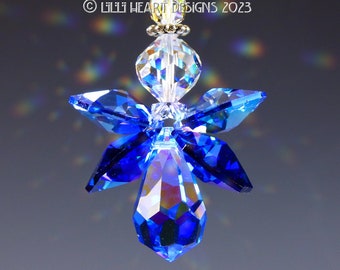 New! Swarovski Crystal Suncatcher Angel *LITTLE BLUE ANGEL* Special Aurora Wings Vintage Head Suncatcher Car Charm Lilli Heart Designs