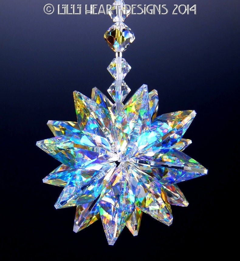 Swarovski Crystal Suncatcher SUPER STAR 16 Octagon Logo Etched Aurora…